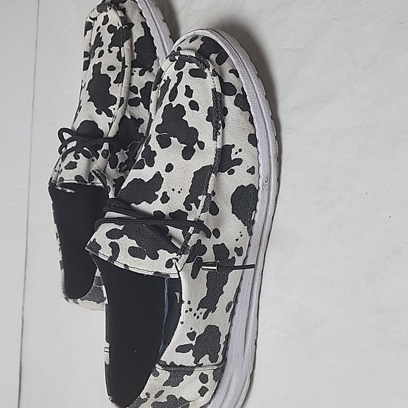 Canvas Black White Cow Print Canvas Slip On Shoes Size 13 - Picture 4 of 6